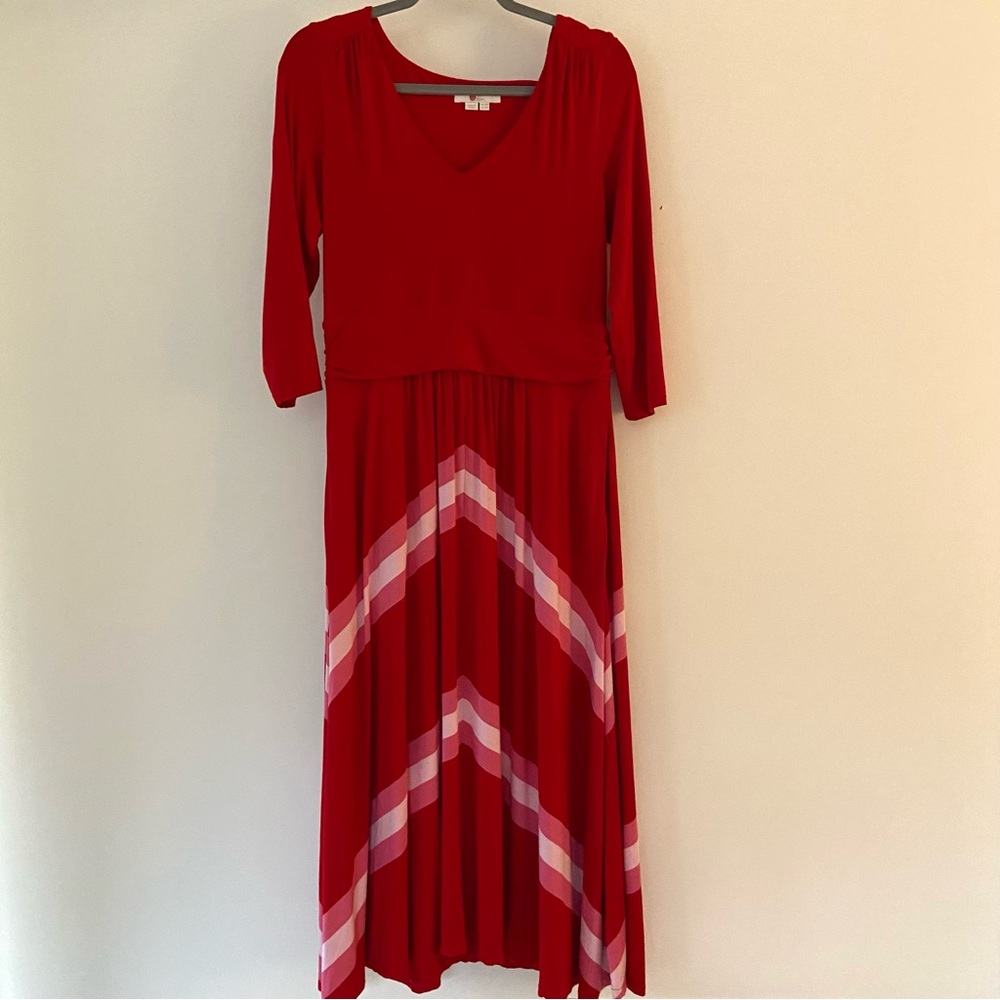 Boden Juliet Poinsettia Dress Size 14 Jersey Midi Red Pink Valentine Teacher